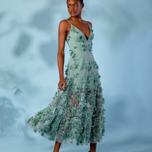 HELSI Vanessa Embroidered Floral Applique Midi Dress Seafoam Green XL  Formal - threedaughtersproperties.com